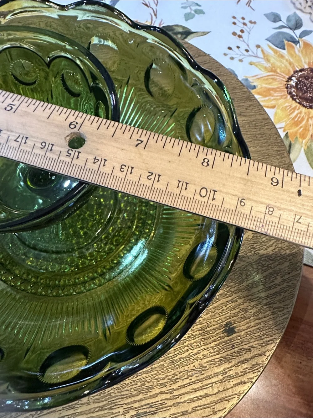 Anchor Hocking vintage thumbprint Green Glass Chip and Dip Serving Bowl